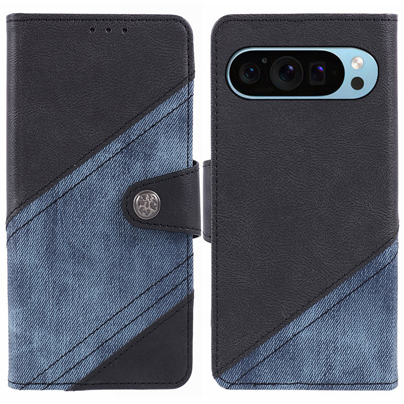 For Google Pixel 9 Pro Wallet Case Crazy Horse Texture Splicing Leather Phone Cover For Google Pixel 9 Pro Wallet Case Crazy Horse Texture Splicing Leather Phone Cover
